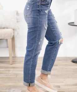 Bottoms Judy Blue Destructed Boyfriend Fit Jeans