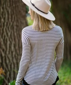 Hailey And Co Beige And Black Stripe Crochet Pocket Top Tops 7 Hailey And Co Beige And Black Stripe Crochet Pocket Top Tops