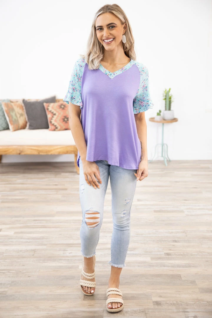 Emerald Lavender And Aqua Floral Sleeve Top 4 Emerald Lavender And Aqua Floral Sleeve Top