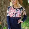 Sew In Love Navy And Dusty Rose Floral Colorblock Top