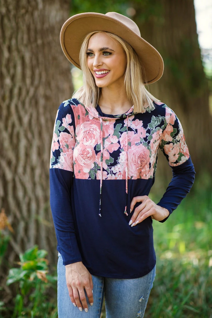 Sew In Love Navy And Dusty Rose Floral Colorblock Top 3 Sew In Love Navy And Dusty Rose Floral Colorblock Top