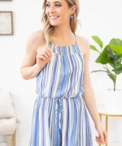 Staccato Blue Multicolor Striped Romper