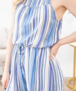Staccato Blue Multicolor Striped Romper 11 Staccato Blue Multicolor Striped Romper