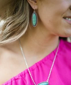 Isac Trading Accessories Turquoise Stone Earring And Necklace Set