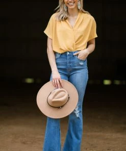 143 Story Mustard Surplice Front Bodysuit SHORT SLEEVES