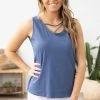 Shewin Slate Blue Scoop Neck Bar Detail Tank