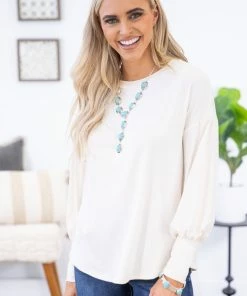 RED LOLLY LONG SLEEVES Cream Balloon Sleeve Top