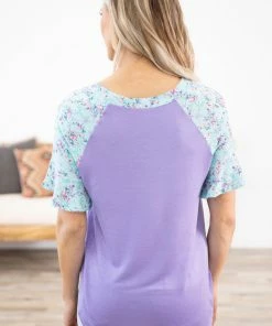 Emerald Lavender And Aqua Floral Sleeve Top 8 Emerald Lavender And Aqua Floral Sleeve Top