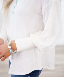 RED LOLLY LONG SLEEVES Cream Balloon Sleeve Top