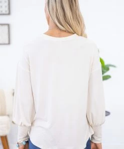 RED LOLLY LONG SLEEVES Cream Balloon Sleeve Top