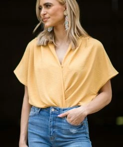 143 Story Mustard Surplice Front Bodysuit SHORT SLEEVES