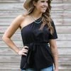 Staccato Black Elastic Waist One Shoulder Top