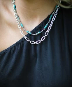 Isac Trading Sliver And Turquoise Chainlink Choker Necklace Accessories