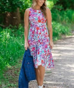 DRESS CODE Dresses Mint And Pink Floral Fit And Flare Dress