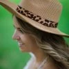 Fame Accessories Tan Woven Hat With Animal Print Band