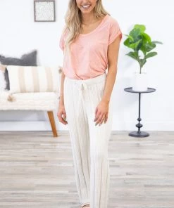 Jasmine Trading Cream Fuzzy Knit Drawstring Waist Pants