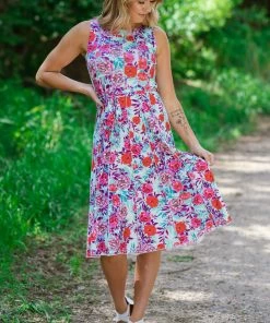 DRESS CODE Dresses Mint And Pink Floral Fit And Flare Dress