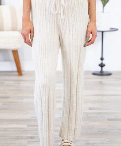 Jasmine Trading Cream Fuzzy Knit Drawstring Waist Pants