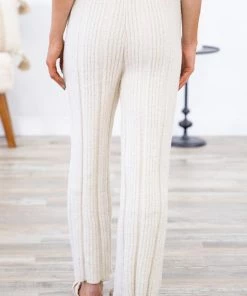 Jasmine Trading Cream Fuzzy Knit Drawstring Waist Pants