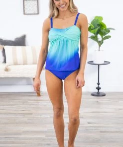 Shewin SWIMWEAR Blue Ombre Tankini Swimsuit