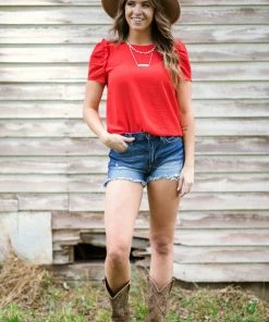 Staccato Red Ruffle Detail Puff Sleeve Top