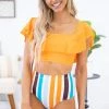 Shewin Orange Stripe Bottom Tankini Swimsuit SWIMWEAR 2 Shewin Orange Stripe Bottom Tankini Swimsuit SWIMWEAR