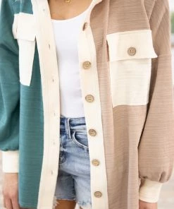 Hailey And Co Teal And Mocha Colorblock Hooded Shacket 13 Hailey And Co Teal And Mocha Colorblock Hooded Shacket