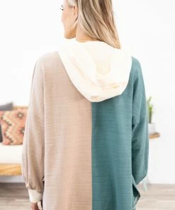 Hailey And Co Teal And Mocha Colorblock Hooded Shacket 12 Hailey And Co Teal And Mocha Colorblock Hooded Shacket