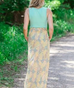 EG Fashion Mint And Yellow Floral Print Maxi Dress
