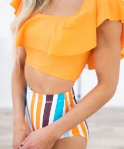 Shewin Orange Stripe Bottom Tankini Swimsuit SWIMWEAR