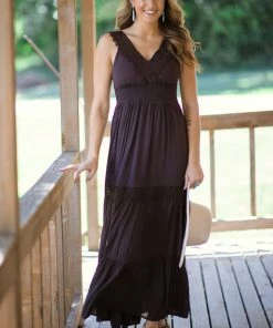 ASB FASHION Brown Lace Trim Maxi Dress Dresses