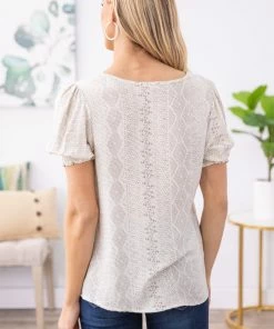 Les Amis Ivory Tonal Aztec Print Puff Sleeve Top