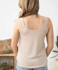 PS KATE Beige Textured Knit V-Neck Tank