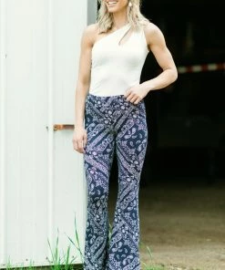 Bear Dance Navy Bandana Print Flare Pants