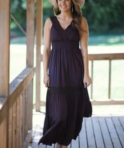 ASB FASHION Brown Lace Trim Maxi Dress Dresses