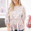 Hailey And Co Blush Animal Print Dolman Sleeve Peplum Top SHORT SLEEVES