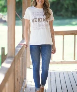 Tres Bien Beige And Taupe Be Kind Graphic Tee Tops