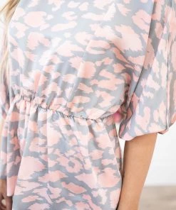 Hailey And Co Blush Animal Print Dolman Sleeve Peplum Top SHORT SLEEVES