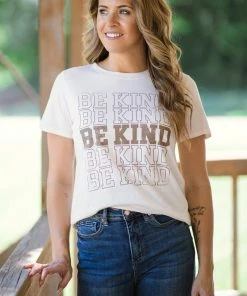Tres Bien Beige And Taupe Be Kind Graphic Tee Tops