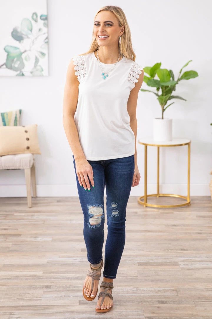 Supreme Fashion TANK TOPS White Crochet Trim Cap Sleeve Top 8 Supreme Fashion TANK TOPS White Crochet Trim Cap Sleeve Top