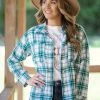VEVERET Jade And Beige Plaid Button Up Top