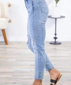 Rewash Light Wash Distressed Knee High Rise Mom Jeans