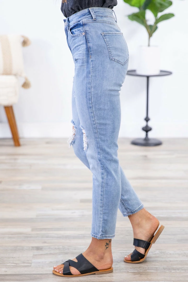 Rewash Light Wash Distressed Knee High Rise Mom Jeans 4 Rewash Light Wash Distressed Knee High Rise Mom Jeans