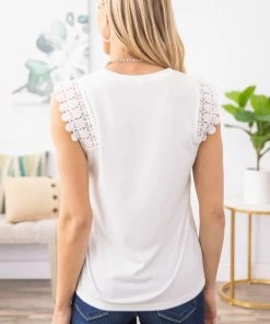 Supreme Fashion TANK TOPS White Crochet Trim Cap Sleeve Top 16 Supreme Fashion TANK TOPS White Crochet Trim Cap Sleeve Top