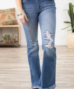 Cello Jeans Cello Medium Wash Fray Hem Flare Jeans Bottoms