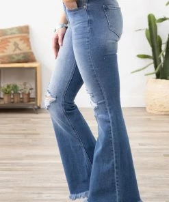 Cello Jeans Cello Medium Wash Fray Hem Flare Jeans Bottoms