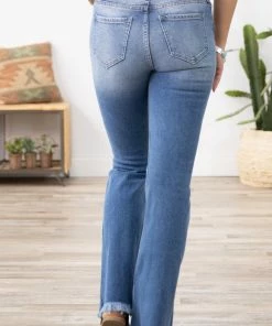 Cello Jeans Cello Medium Wash Fray Hem Flare Jeans Bottoms
