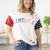 BIBI Tops Cream Distressed America Graphic Tee