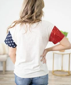 BIBI Tops Cream Distressed America Graphic Tee