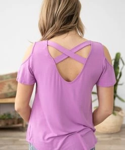 Viamor Tops Orchid Cold Shoulder Top